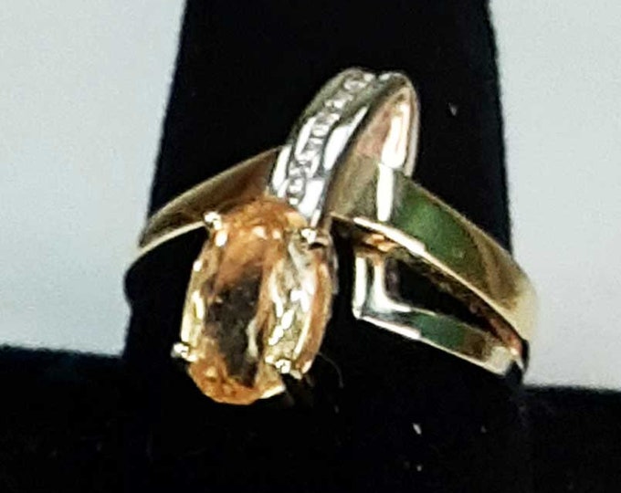 Well Made Large Lovely Yellow Topaz and Diamond Ring