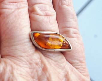 Unique Shaped Amber Sterling Silver Ring