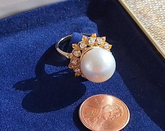 South Sea Pearl Diamond and Yellow Sapphire Ring