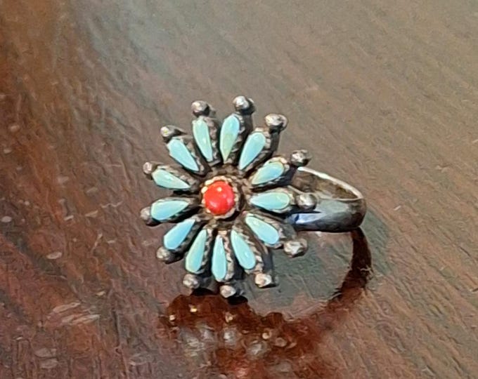 SOLID Zuni Petit Point Turquoise and Coral Ring
