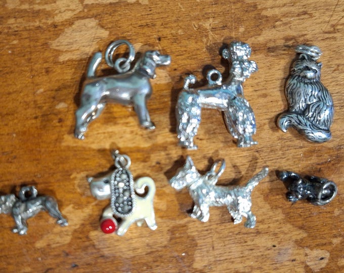 Vintage Sterling Silver Dog and Cat Charms
