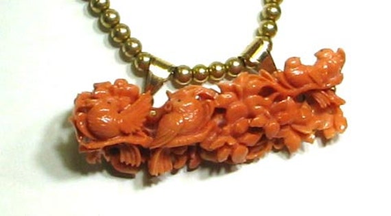 Vintage Mid Century Coral Carved Bird and Coral P… - image 7