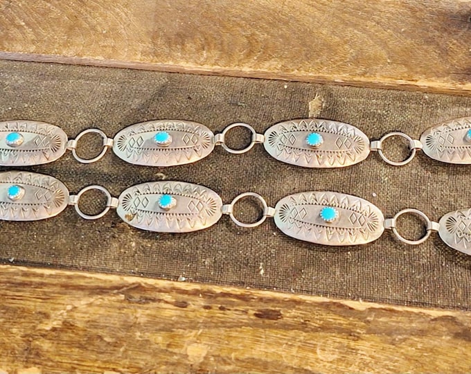 Sterling Silver Navajo Concho Belt with Turquoise