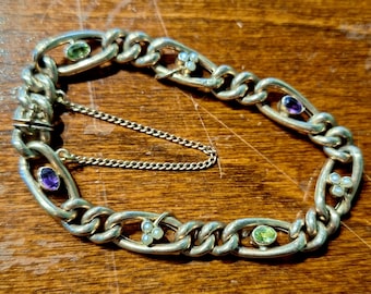 Vintage Edwardian Suffragette Bracelet with Amethyst, Demantoid Garnet and Pearl