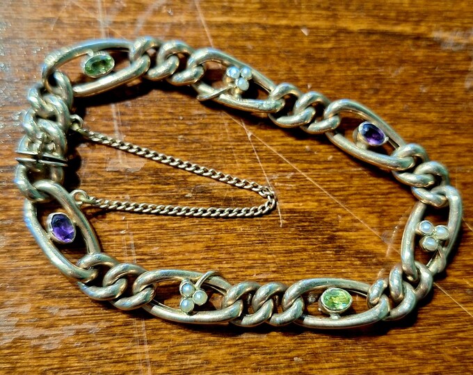 Vintage Edwardian Suffragette Bracelet with Amethyst, Demantoid Garnet and Pearl