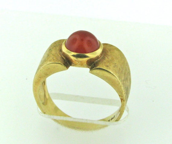 Vintage Mid Century Retro Carnelian Gold Ring - image 2