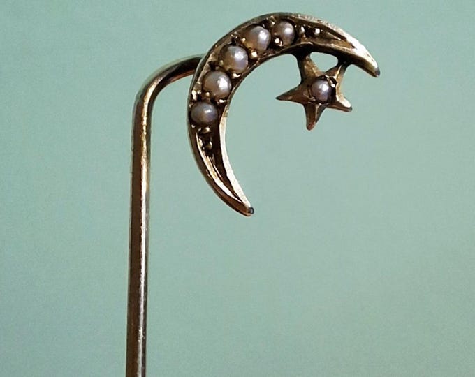 Vintage Victorian 10K Moon and Stars Cravat PIn