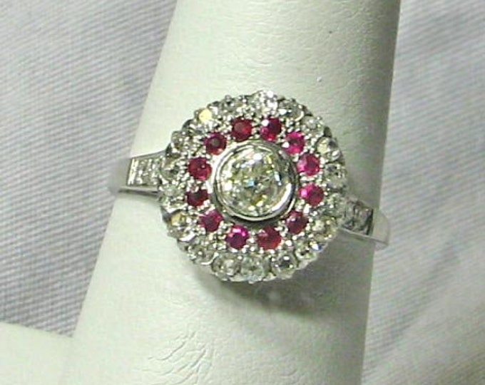 Vintage Edwardian Platinum Ruby and Diamond Ring
