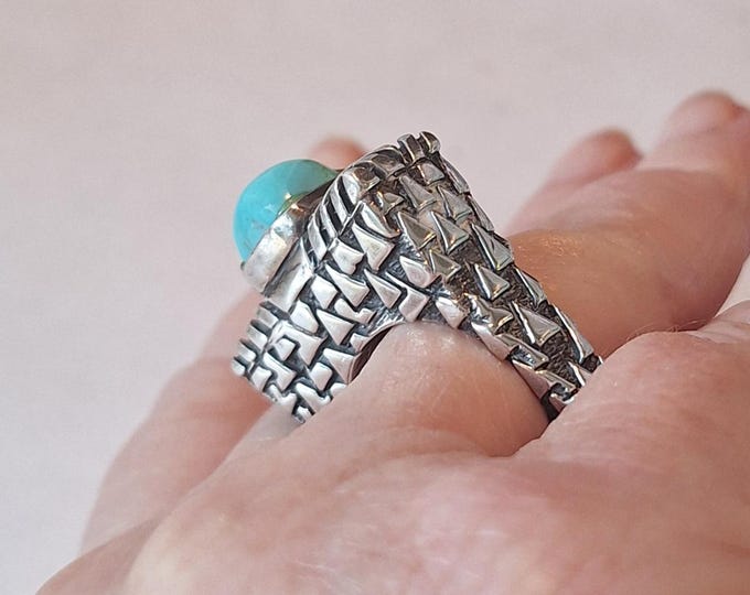 Dian Malouf Sterling Silver Turquoise Triangle Ring