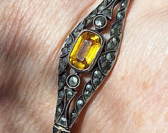 Vintage Art Deco Sterling Silver Citrine Colored Glass Bracelet