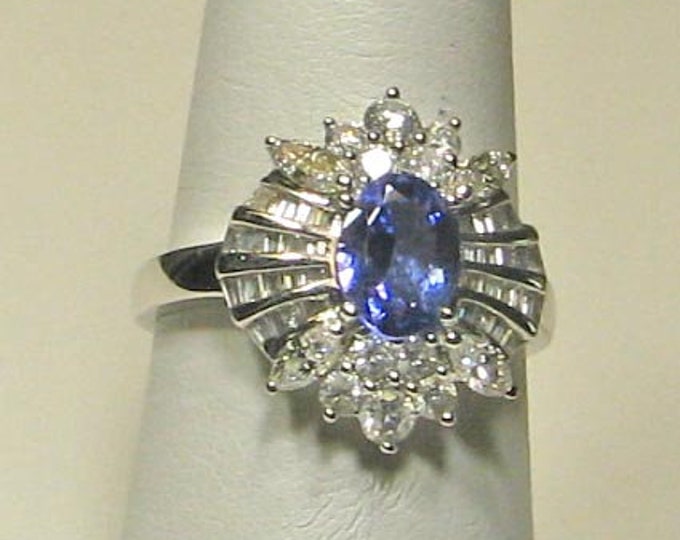 NICE SIZE 18K White Gold Tanzanite and Diamond Ring