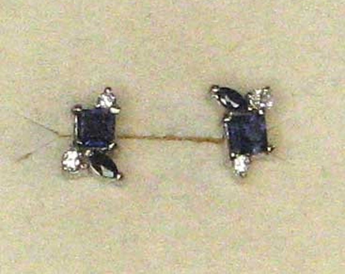 14K White Gold Iolite, Sapphire and Diamond Earrings