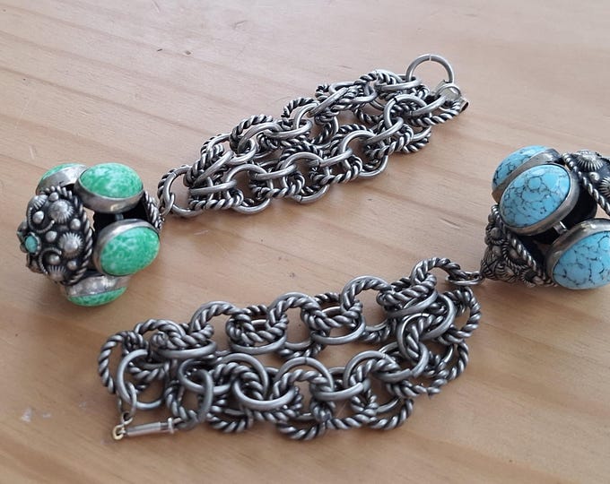 Choice of Two Silver Tone Charm Bracelet with Blue or Green Venetian Glass Charms