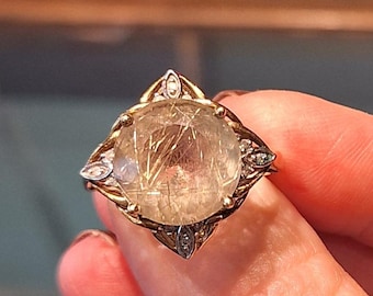 Unusual Vintage Rutilated Quartz Gold Ring