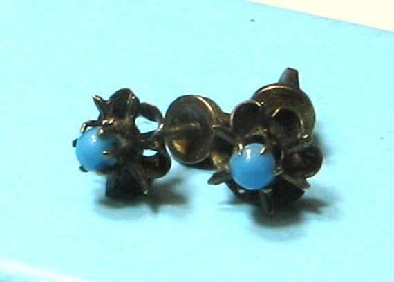 Vintage Victorian Turquoise Glass Bead Earring St… - image 2