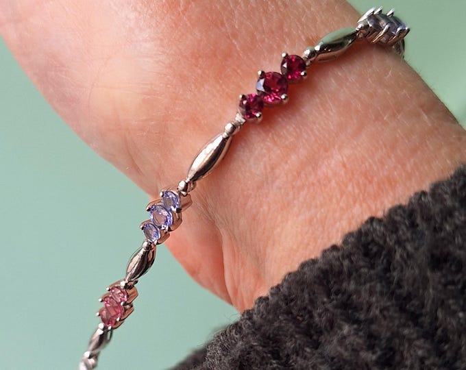 14K White Gold Tourmaline Garnet and Iolite Bracelet