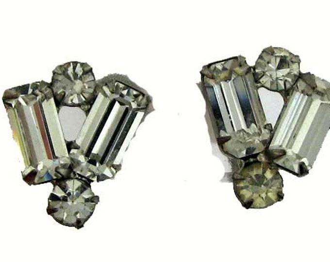 Vintage Retro Weiss Non-Pierced Colorless Rhinestone Earrings