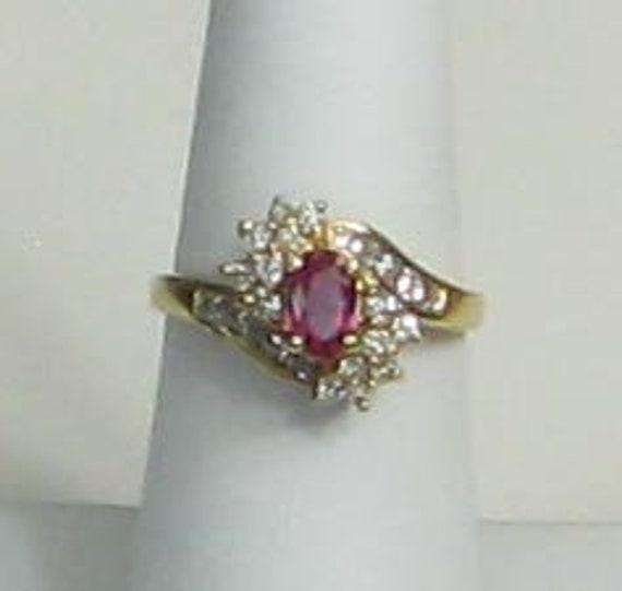 Vintage Natural Ruby Ring with Round and Square C… - image 1