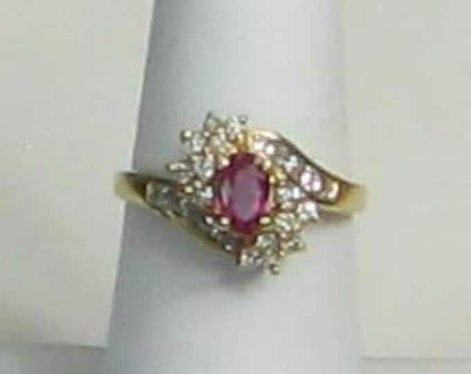 Vintage Natural Ruby Ring with Round and Square Cut Diamonds