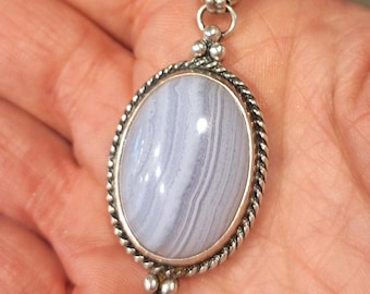 Sterling Silver Blue Lace Agate Pendant