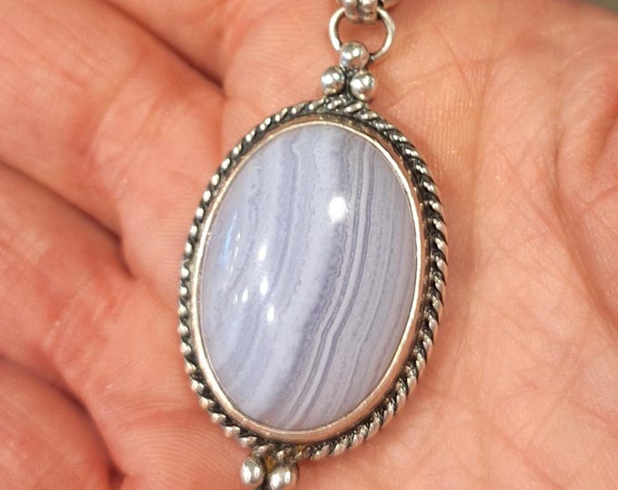Sterling Silver Blue Lace Agate Pendant