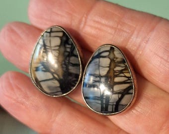 Sterling Silver Picasso Jasper Pear Shaped Earrings