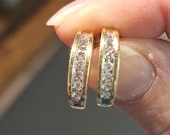 14K Yellow Gold Natural Diamond Half Hoop Earrings