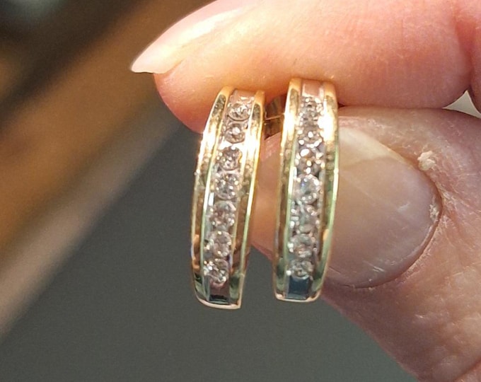 14K Yellow Gold Natural Diamond Half Hoop Earrings