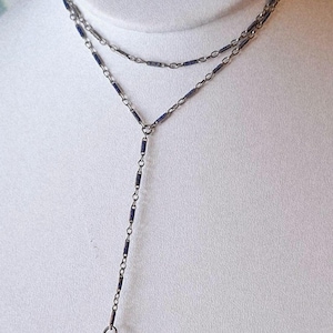 Vintage Art Deco Blue Enamel Chain with Silver Locket
