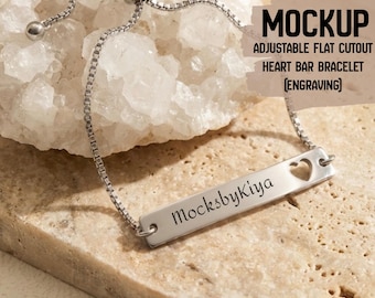 Heart Cutout Bar Bracelet Mockup Minimal Jewelry Display PNG