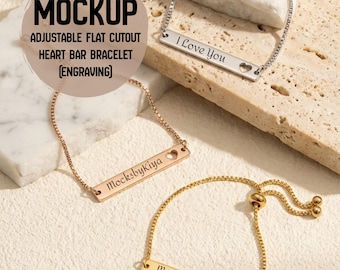Adjustable Heart Bar Bracelet Mockup| Minimalist Dainty Valentine Jewelry Display, Editable