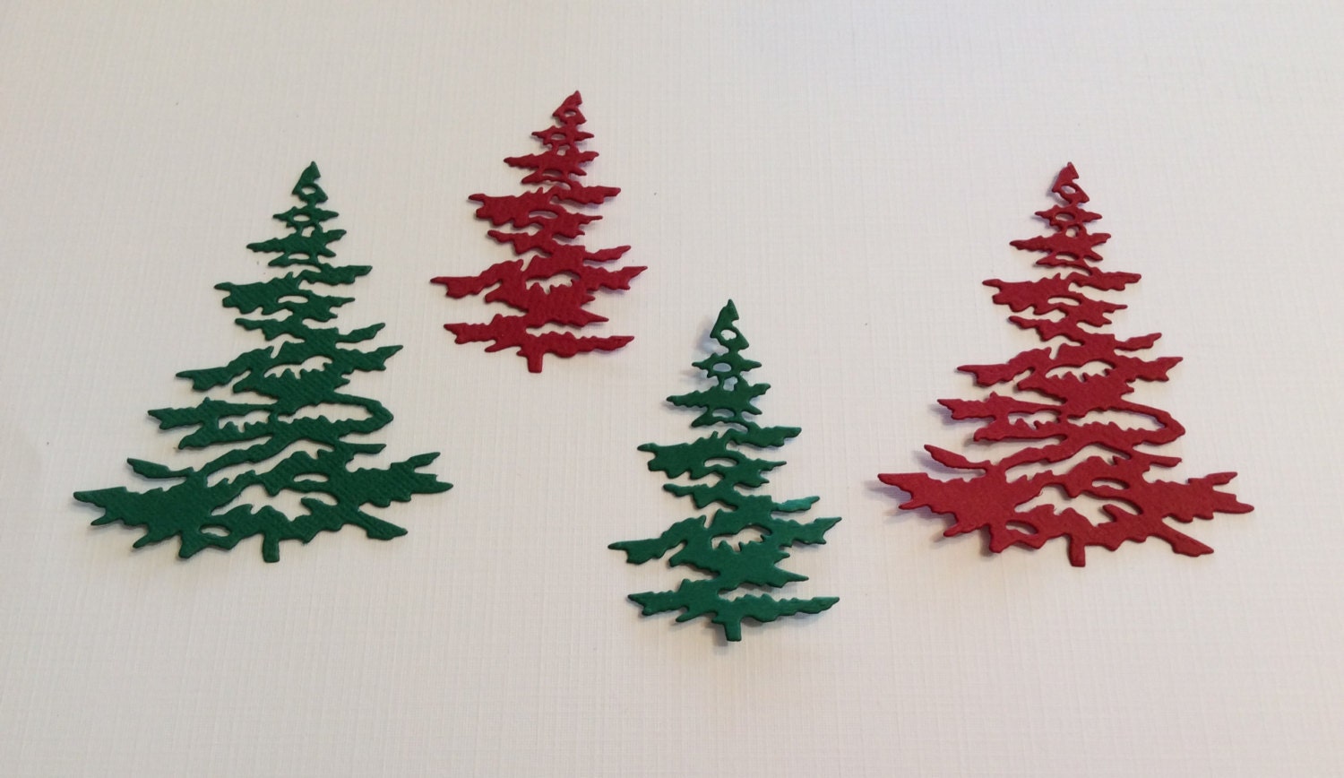 2 White Handmade Christmas Cards 2 Green Sizzix Large and small 4 Christmas Trees