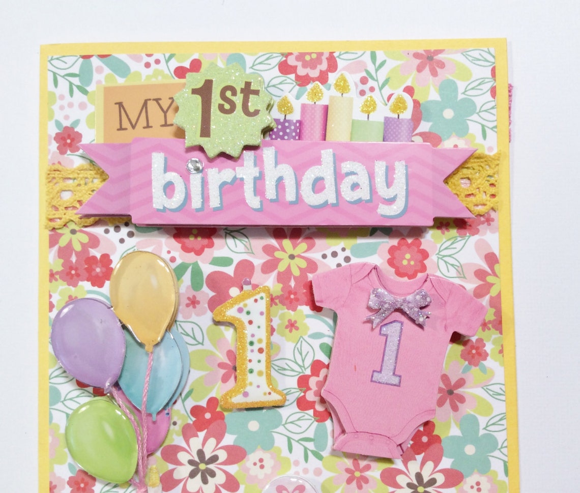 Baby 1st Birthday Card 5 X 7 Embellishments My First Etsy