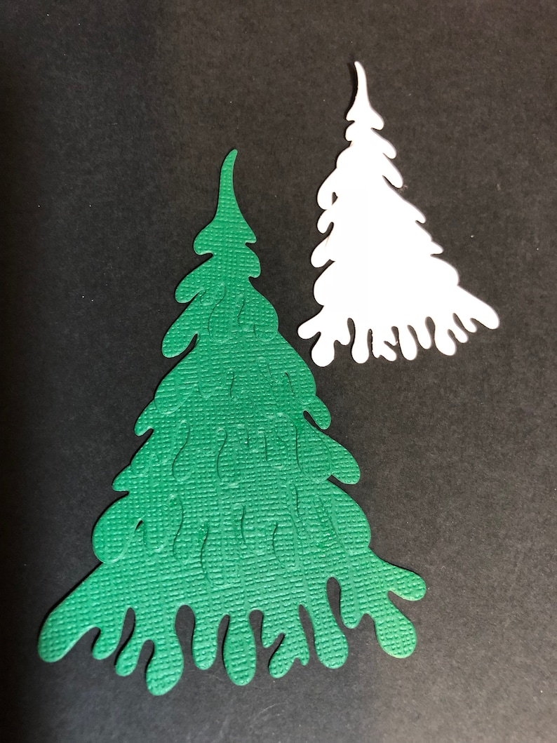 2 White Handmade Christmas Cards 2 Green Sizzix Large and small 4 Christmas Trees