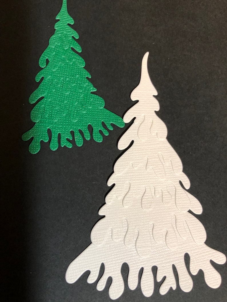 2 White Handmade Christmas Cards 2 Green Sizzix Large and small 4 Christmas Trees