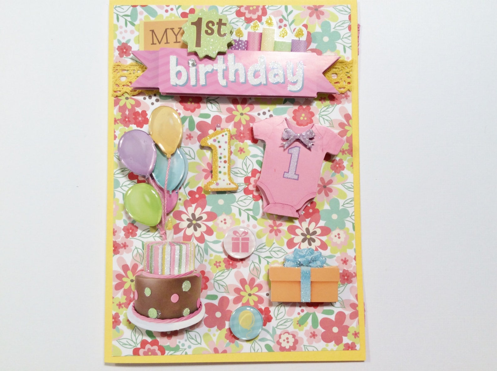 Baby 1st Birthday Card 5 X 7 Embellishments My First Etsy
