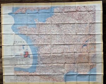 1953 France Spain Fabric Escape Map – WW2 Military Aviation Cloth Chart