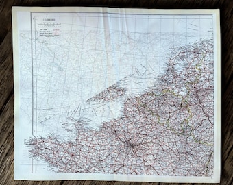 WWII Royal Air Force RAF Pilots Silk Escape Evasion Map France and English Channel