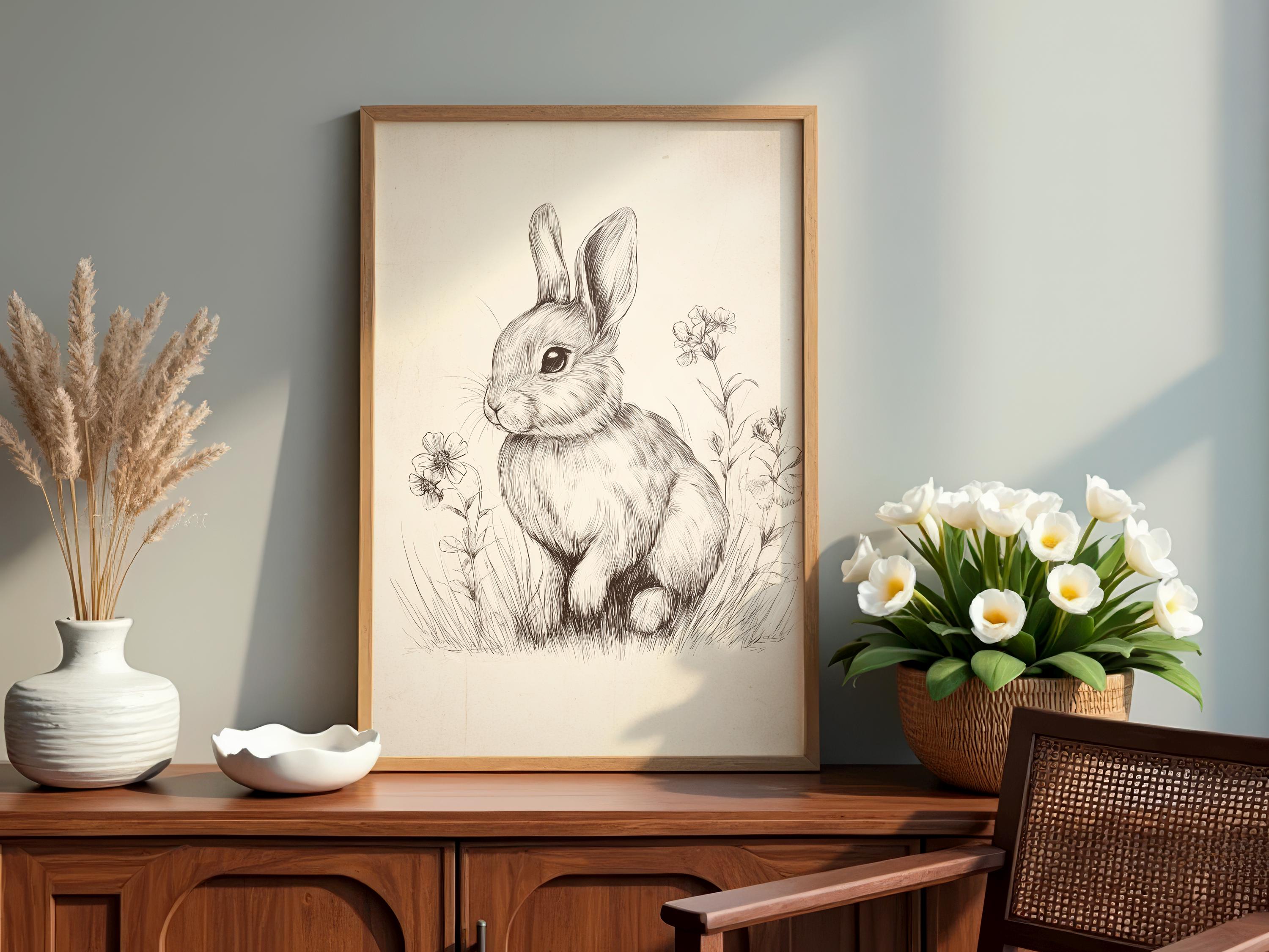 Cottage Core Rabbit Vintage Bunny Printable - Cottagecore Easter Rabbit Sketch, Rustic ...