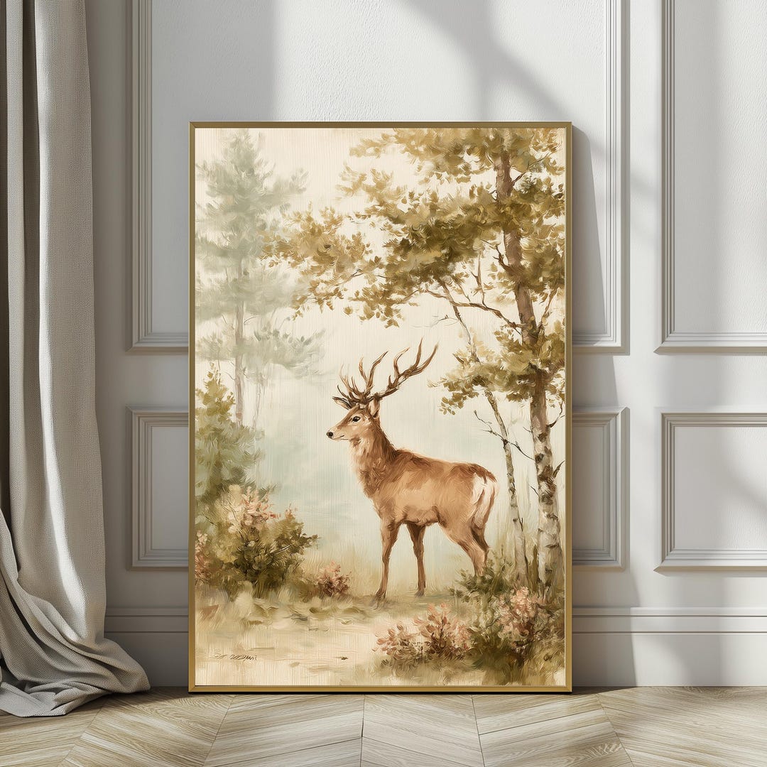 Vintage Stag in Misty Woodland Printable - Rustic Cottagecore Nature ...