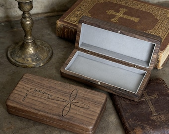 Custom Rustic Wood Keepsake Box–Baptism Christening Confirmation 1st Communion Gift for Baby–Engraved Wood Chest for Godparents,Godfather