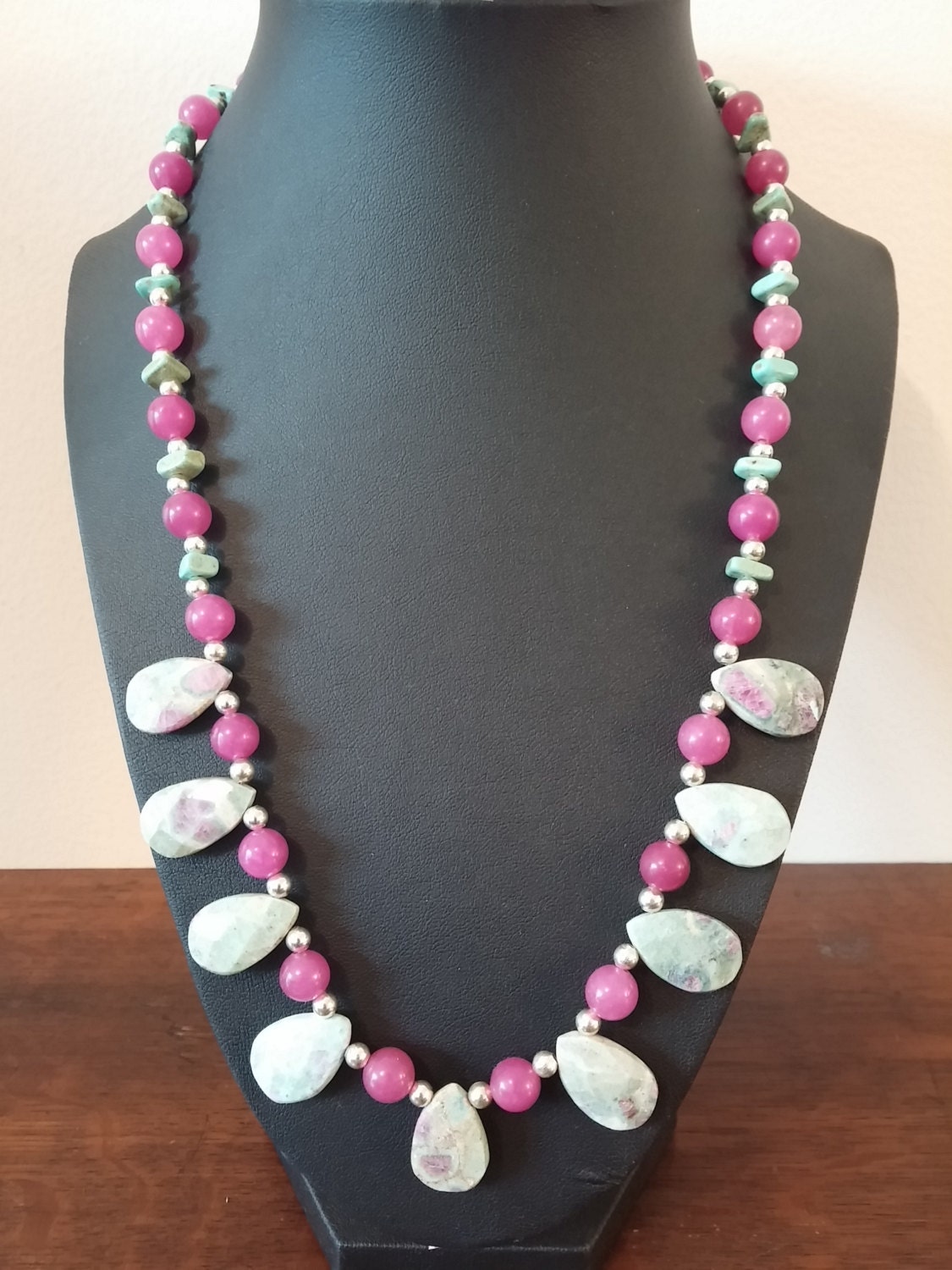 Genuine Ruby in Fuchsite and Malaysia Jade Statement Necklace - Etsy