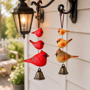 Hand‑carved wooden cardinal bird hangings,Bird lover Gift
