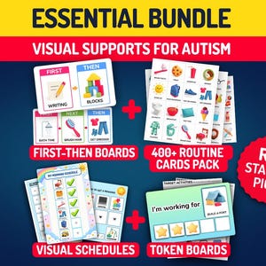 Visual Support Essential Bundle, RBT Starter Kit, Autism Printable, First Then Board, Token Board, Visual Schedule, Routine Cards
