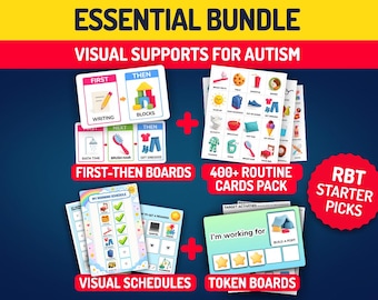 Visual Support Essential Bundle, RBT Starter Kit, Autism Printable, First Then Board, Token Board, Visual Schedule, Routine Cards