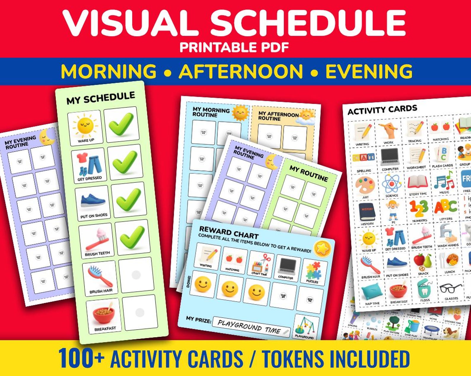 Visual Schedule Printable, Routine Chart + 100 Activity Cards, for Rbt ...