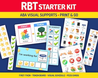 RBT-starterskit, ABA-pakket met visuele ondersteuning, eerst dan + tokenbord + visueel schema + PECS-kaarten, afdrukbare pdf