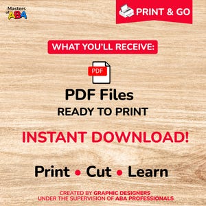 Pu&ograve; includere: Grafica con testo su sfondo effetto legno. Il testo include "COSA RICEVERAI: File PDF PRONTI PER LA STAMPA DOWNLOAD IMMEDIATO! Stampa Taglia Impara." L'immagine presenta anche un logo e le parole "PRINT & GO."