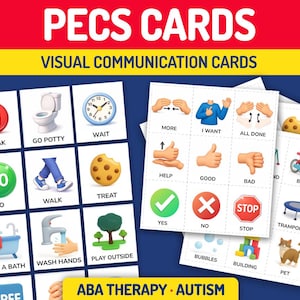 PECS Cards Pack, Printable Visual Communication Cards for ABA Therapy, Autism and Nonverbal learners, Visual Support cards