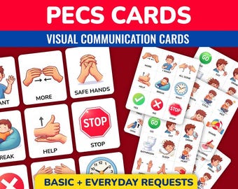 Pacchetto di carte PECS, carte di comunicazione visiva per ABA, autismo e non verbale, carte di supporto visivo, stampabili